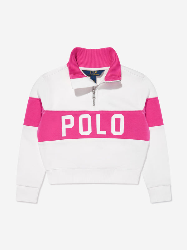 Girls Polo Half Zip Sweatshirt in Pink