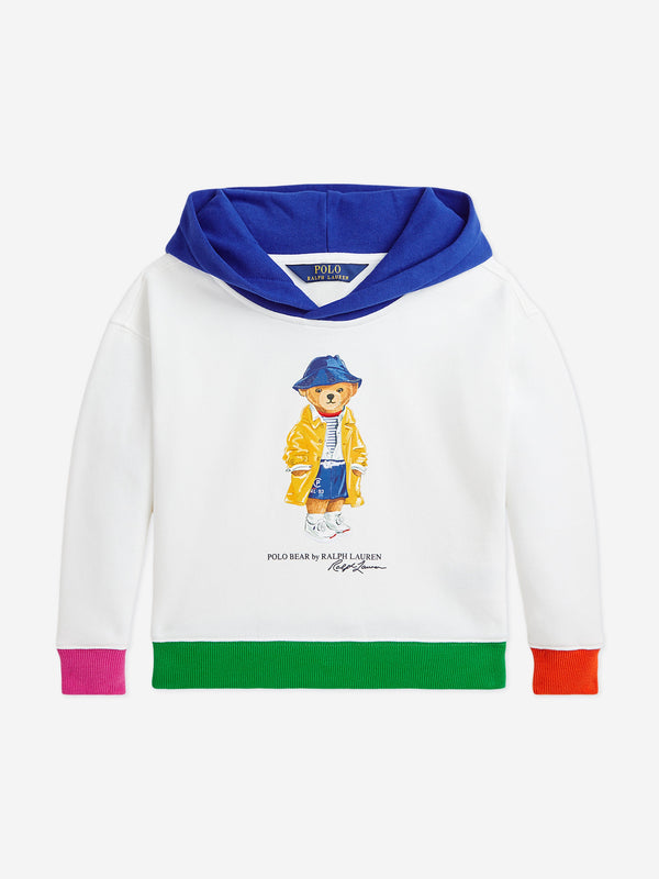 Girls Polo Bear Hoodie in White