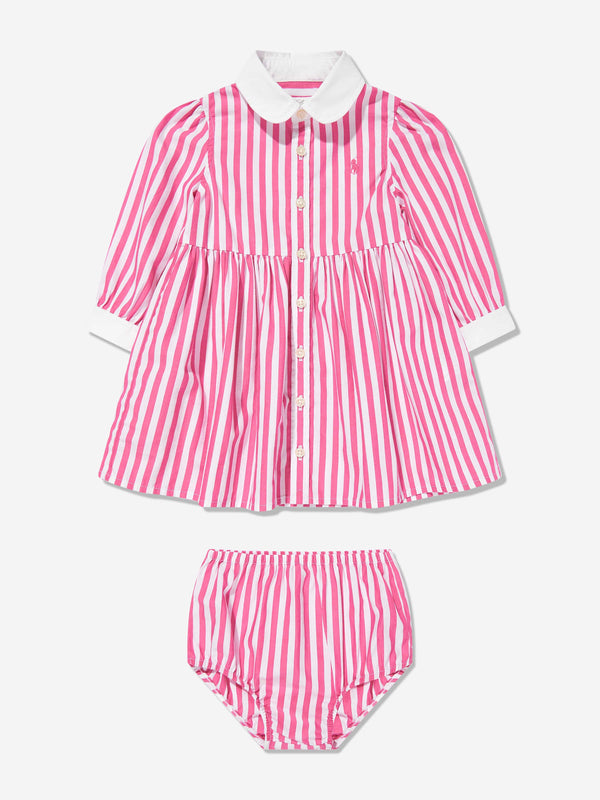 Baby Girls Striped Shirt Dress in Pink