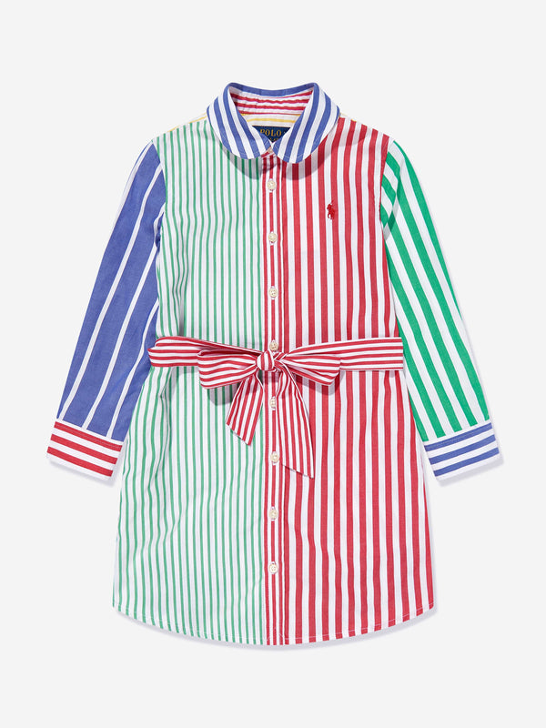 Girls Striped Shirt Dress in Multicolour