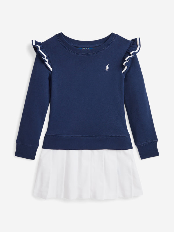 Girls Ruffle Sweater Dress in Navy