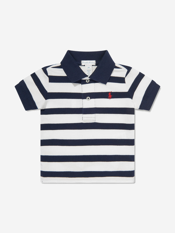 Boys Striped Polo Shirt in Navy