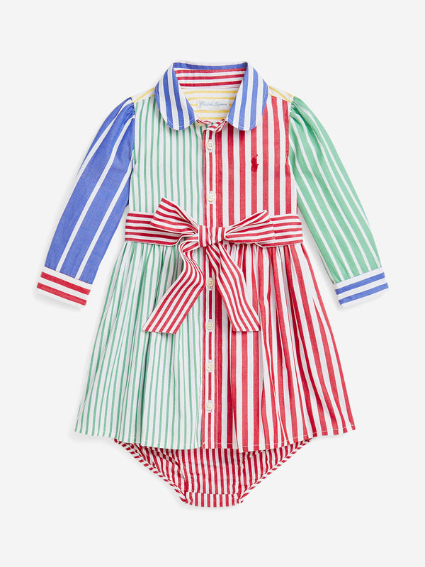 Baby Girls Striped Shirt Dress in Multicolour