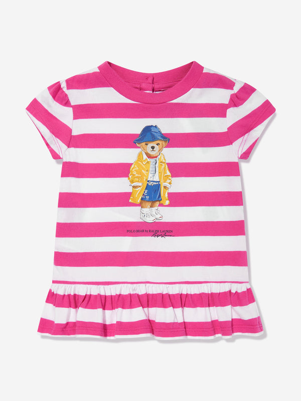 Baby Girls Striped Polo Bear T-Shirt in Pink