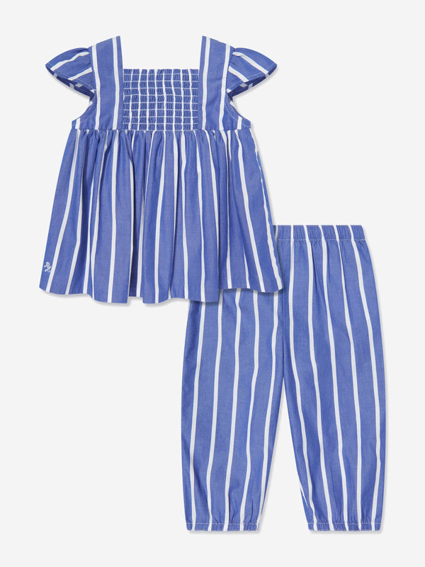 Baby Girls Striped Trouser Set in Blue