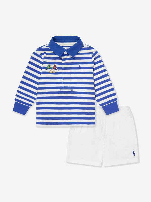 Baby Boys Rugby Top and Shorts Set in Blue