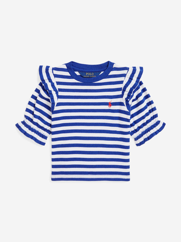 Girls Striped Ruffle Top in Blue