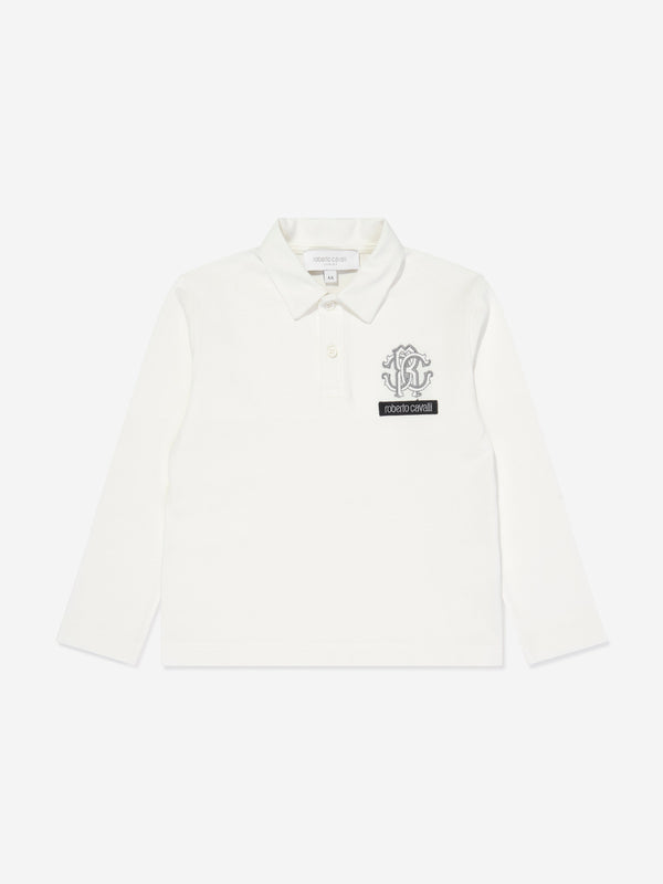 Roberto Cavalli Boys Long Sleeve Logo Polo Shirt in White