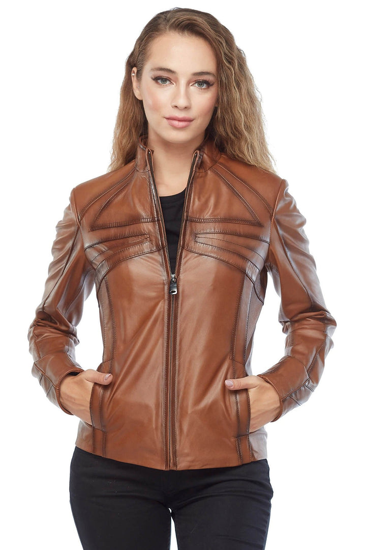 Rachel Grant Tan Brown Leather Jacket
