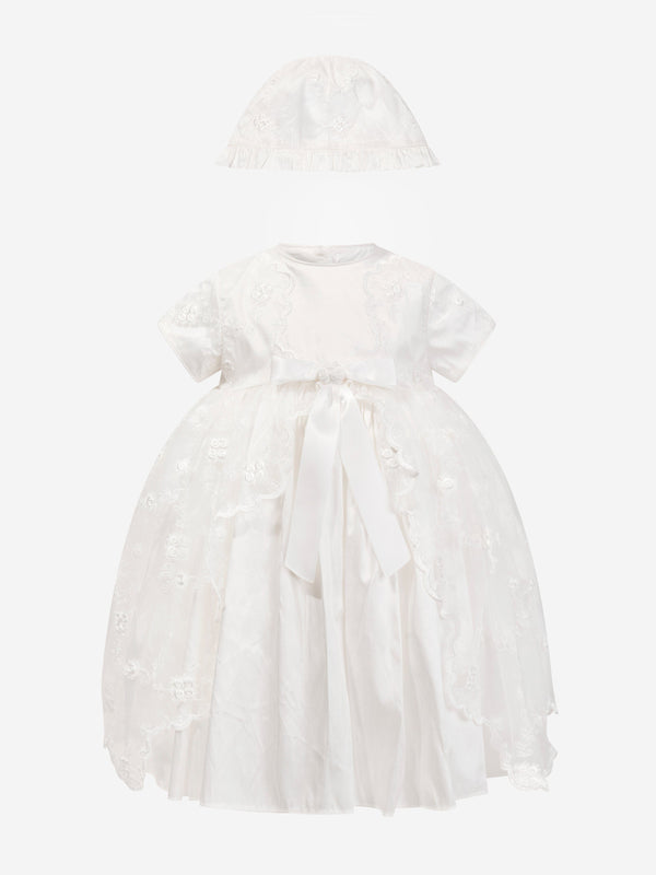 Sarah Louise Baby Girls Christening Dress And Bonnet in Ivory