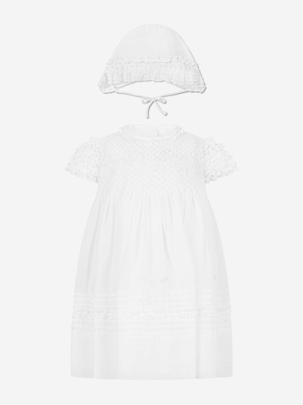 Sarah Louise Baby Girls Dress And Bonnet in Ivory