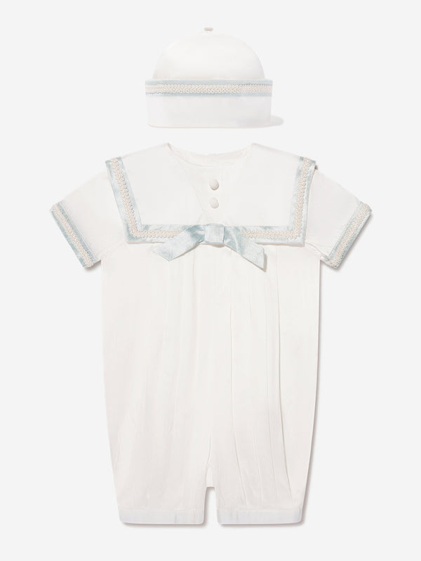 Sarah Louise Baby Boys Romper And Hat in Ivory