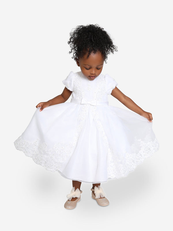 Sarah Louise Girls Ceremonial Ballerina Length Dress in White