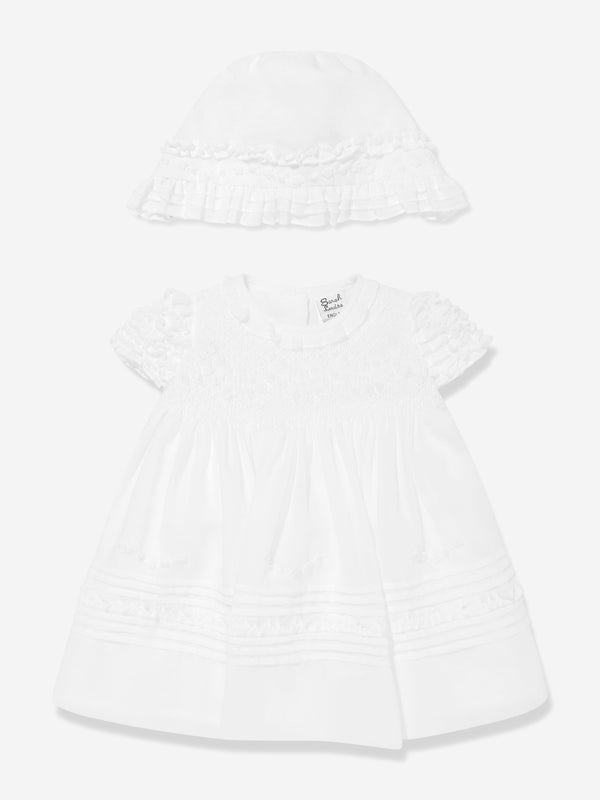 Sarah Louise Baby Girls Dress And Bonnet in Ivory