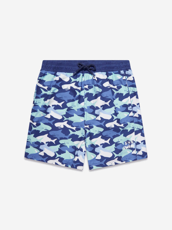 Soli Swim Boys Shark Swim Shorts (UPF50+) in Blue