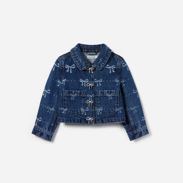 Girls Denim Bow Print Jacket in Blue