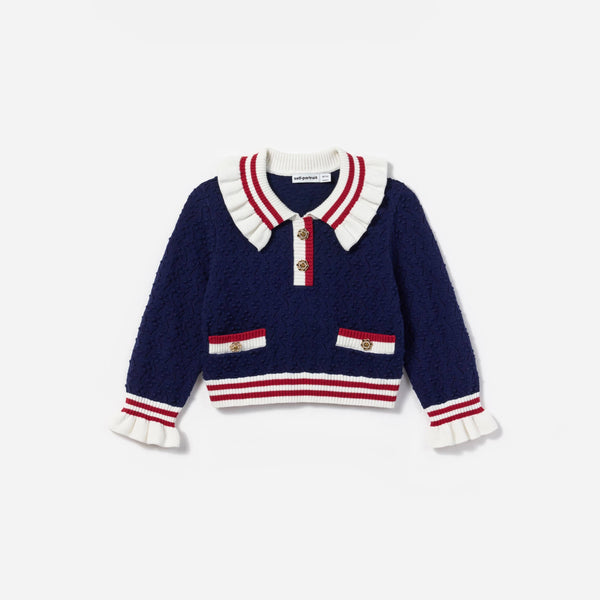 Girls Textured Knit Cardigan in Navy