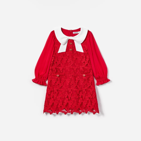 Girls Bow Lace Dress in Red