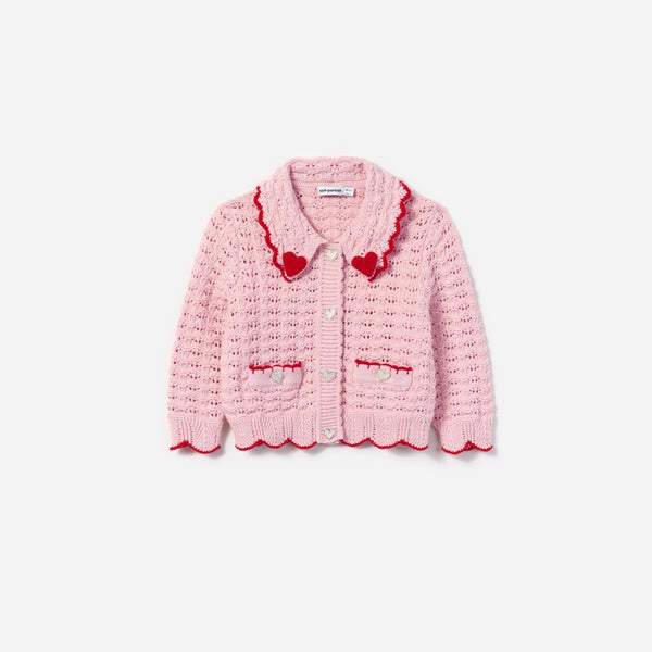 Girls Textured Heart Detail Cardigan in Pink