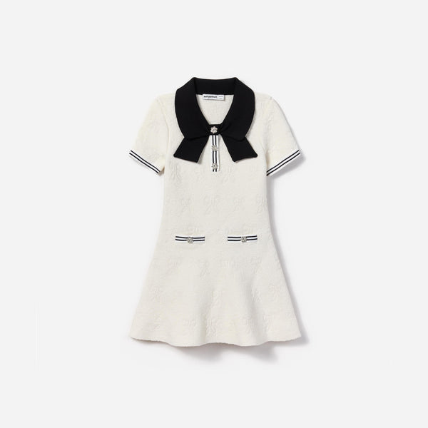 Girls Jacquard Knit Dress in White