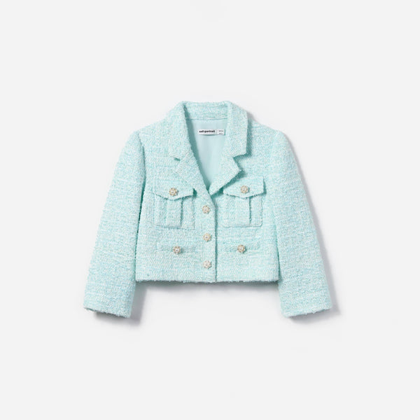 Girls Boucle Flower Sequin Jacket in Blue