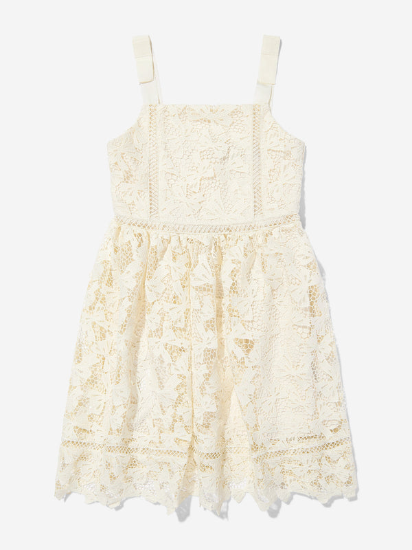 Girls Bow Lace Dress in White