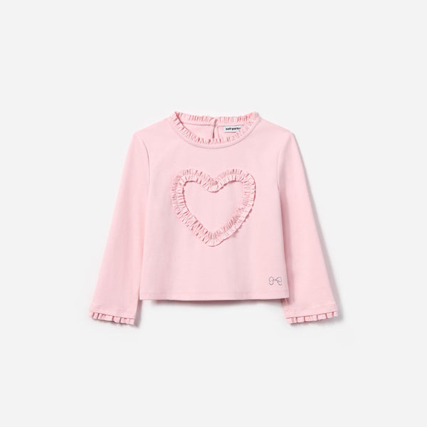 Girls Jersey Ruffle Heart Top in Pink