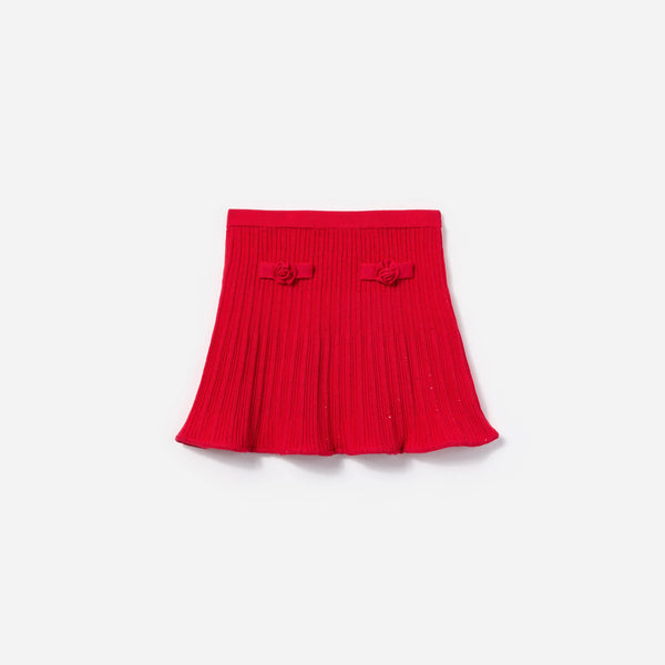 Girls Ribbed Knit Skirt in Red