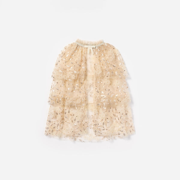 Girls Sequin Tulle Cape in Ivory