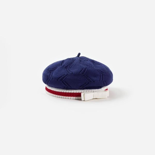 Girls Textured Knit Beret in Blue