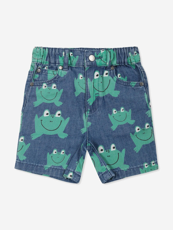 Baby Boys Denim Frog Shorts in Blue