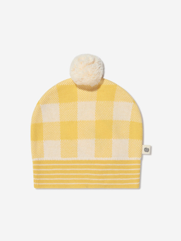 The Bonnie Mob Kids Check Jacquard Knit Hat in Yellow