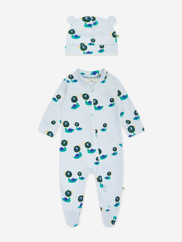 The Bonnie Mob Baby Boys Ducks Babygrow and Hat Set in Blue