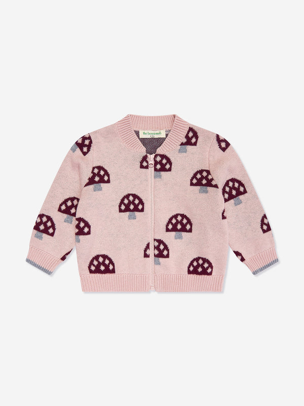 The Bonnie Mob Girls Mushroom Knit Cardigan in Pink