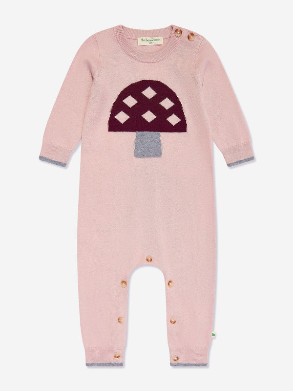 The Bonnie Mob Baby Girls Sorrel Mushroom Knit Romper in Pink