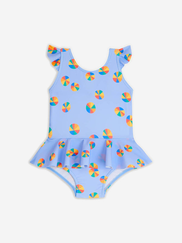 The Bonnie Mob Girls Beach Ball Frill Swimsuit in Blue