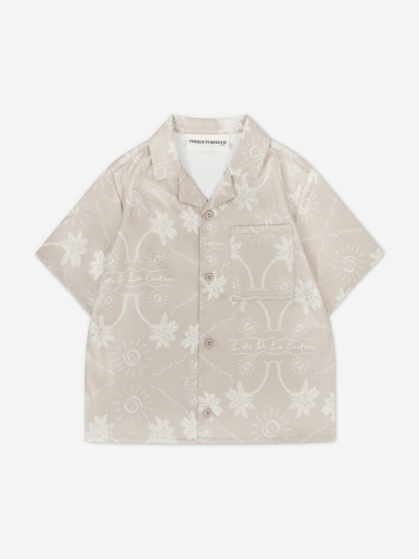 The Couture Club Kids Palm Print Embroidered Shirt in Beige