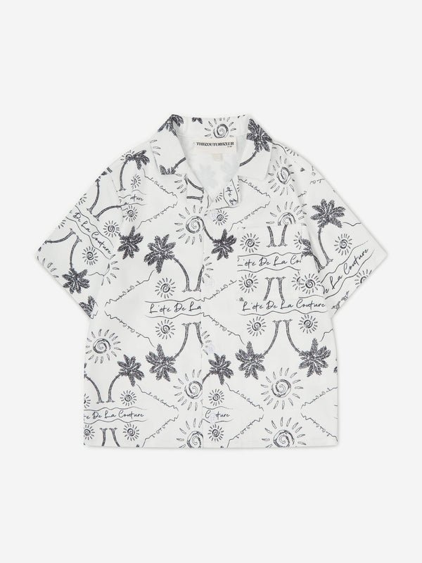 The Couture Club Kids Palm Print Embroidered Shirt in White