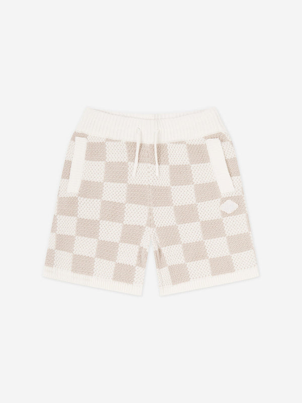 The Couture Club Kids Knitted Checkerboard Shorts in Ivory