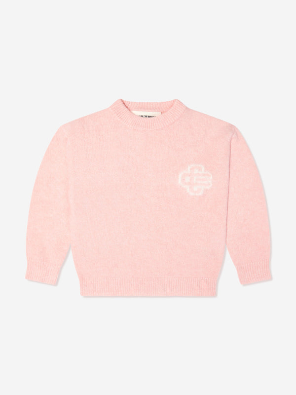 The Couture Club Kids Fluffy Knit Emblem Jumper in Pink