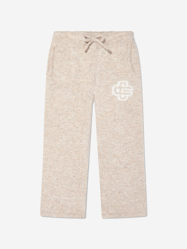 The Couture Club Kids Fluffy Knit Emblem Joggers in Beige