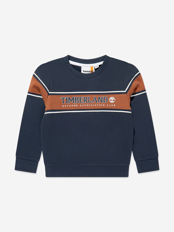 Timberland Boys Logo Print Sweatshirt in Navy