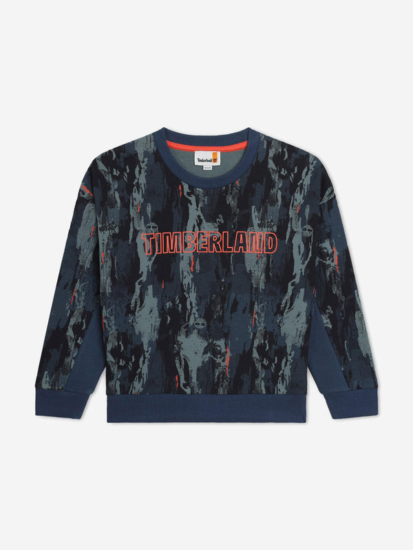 Timberland Boys Patterned Logo Sweatshirt in Blue