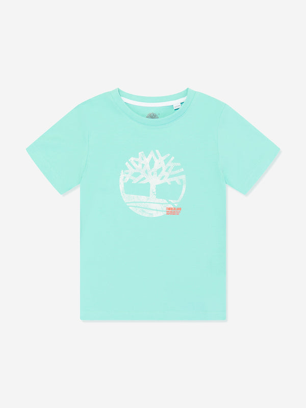 Timberland Boys Logo Print T-Shirt in Blue