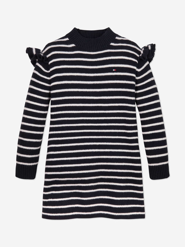 Tommy Hilfiger Girls Striped Ruffle Skater Dress in Navy