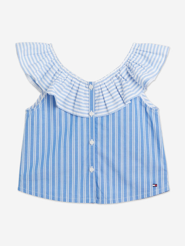 Tommy Hilfiger Girls Mixed Stripe Frill Blouse in Blue