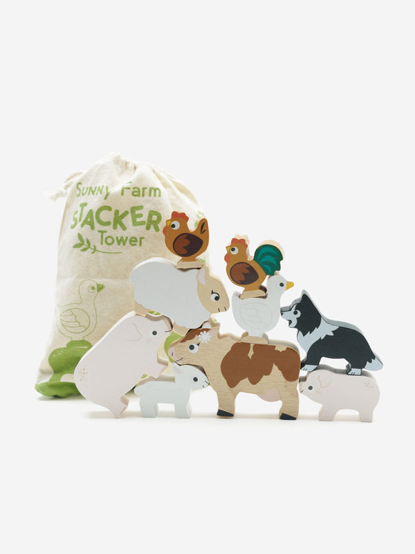 Le Toy Van Farmyard Stacking Animals & Bag-10 Piece (W:7 x D:2 x H:6cm)