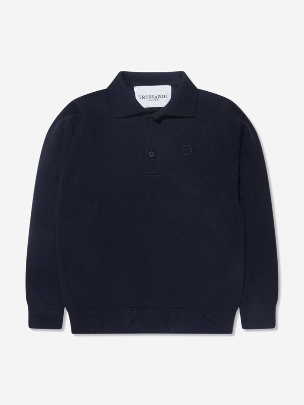 Trussardi Boys Sidus Long Sleeve Polo Shirt in Navy