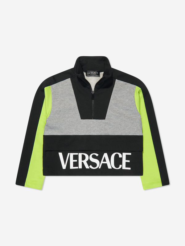 Versace Boys Half Zip Sweatshirt in Grey