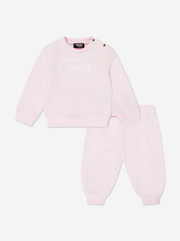 Versace Baby Girls Logo Print Tracksuit in Pink